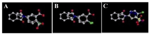 Figure 2. NB64 RMSE superimposed over with; A) DAA-6; B) DAA-9 and C) DAA-12 RMSE values are 1.7158, 2.0479 and 1.6425, respectively, which indicate that they are similar in their 3-D structures