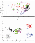 Figure 3. Two dimensional graphical representation of Principal Component Analysis (3A) and Differential Function Analysis (3B).