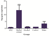 <p>Figure 3.&nbsp; Comparison of synaptophysin gene expression level between the five study groups.</p>
