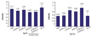 <p>Figure 4. Results for level of immunoglubin G subtypes evaluation, IgG1 and IgG2a subtypes in mice serum samples of different experimental groups assayed by ELISA.</p>