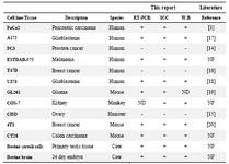 Table 1. Summary of expression profile of nestin in different cell lines
ICC=Immunocytochemistry, W.B=Western blot, ND=Not determined, NF=Not found in the literature