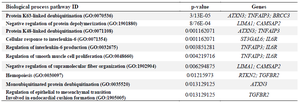 <p>Table 6. Ten top biological process enrichment analyses of 44 common differentially expressed genes (DEGs) with p&lt;0.05</p>