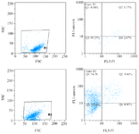 <p>Figure 10. The flow-cytometric analysis of MCF-7 cells treated with phyto-synthesized AgNPs. The bottom left square: live cells, top left square: early apoptosis, bottom right square: necrosis, upper right square: delayed apoptosis.</p>
