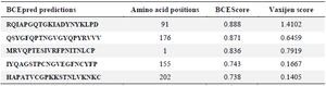 <p>Table 2. B-cell epitopes from RBD protein; using BCEPred</p>
<p>Antigenicity of RBD protein; using VaxiJen</p>
