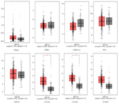 <p>Figure 6. The Kaplan-Meier plot shows the eight critical genes effects on the overall survival rate of prostate cancer patients (by GEPIA2). Low and high TPM are represented in all graphs.</p>