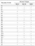 <p>Table 2. The presence of PKS-I, PKS-II and NRPS gene groups in twenty-two antimicrobial agent-producing <em>Streptomyces</em> strains</p>
<p>a: +, present; -, absent.</p>