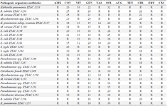 <p>Table 1. Antibiogram Showing Drug Resistance and Sensitivity Patterns of Test Bacteria (zone of inhibition in <em>mm</em>)</p>
<p>Augmentin (30 <em>mg</em>), Tetracycline (30 <em>mg</em>), Nitrofurantoin (300 <em>mg</em>), Chloramphenicol (30 <em>mg</em>), Ofloxacin (30 <em>mg</em>), Nalidixic acid (30 <em>mg</em>), Amoxycillin (25 <em>mg</em>), Clotrimazole (25 <em>mg</em>), Gentamycin (10 <em>mg</em>), Cloxacillin (5 <em>mg</em>), and Erythromycin (5 <em>mg</em>). <em>*</em> Resistance (R) = &lt;10 <em>mm</em>; **Sensitivity = &ge;10 <em>mm</em><em>.</em></p>