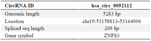 <p>Table 2. Characteristics of circular RNA taken from the interactome site</p>