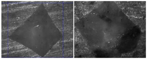 <p>Figure 7. Determination of microhardness of samples by Vickers.</p>